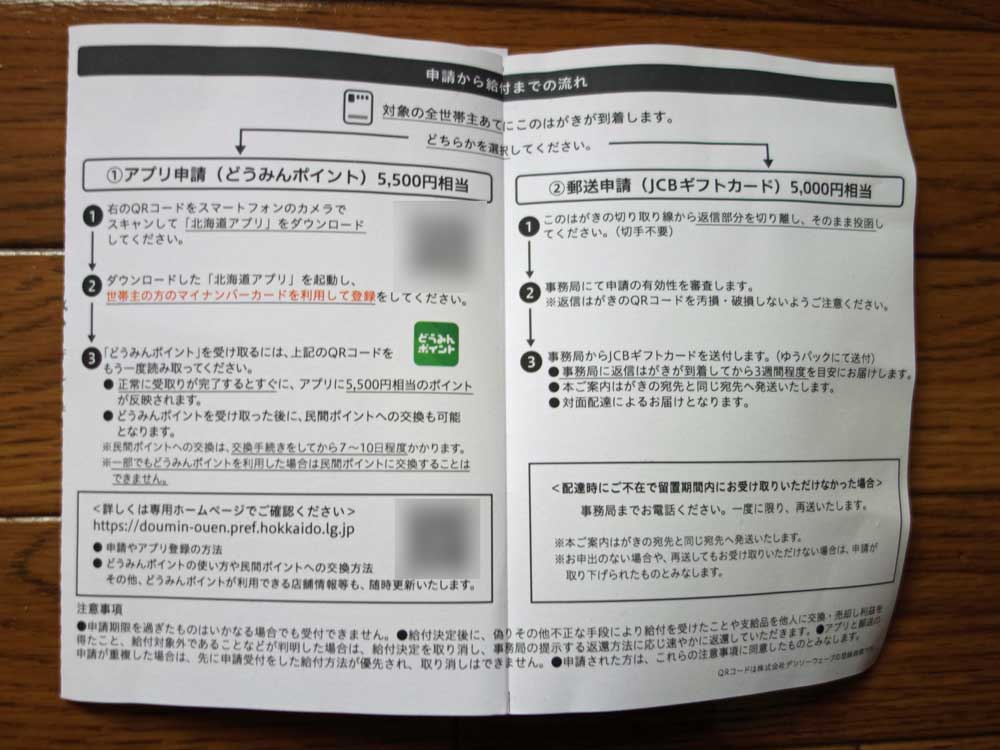 「どうみんポイント」の申請ハガキ