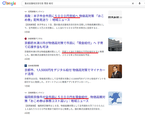 現金給付を実施する自治体